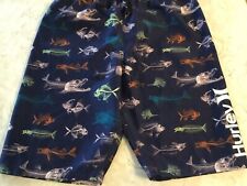 Shorts de tabuleiro HURLEY cordão azul elástico 14/16 design de peixe esquelético ósseo comprar usado  Enviando para Brazil