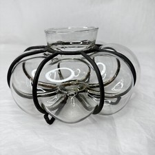 Vaso votivo em forma de abóbora transparente enjaulado vidro soprado e metal brutalista vintage, usado comprar usado  Enviando para Brazil