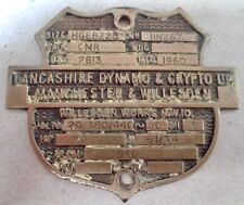 Placa de latón de maquinaria industrial vintage Lancashire Dynamo & Crypto Ltd. 3x2 segunda mano  Embacar hacia Argentina