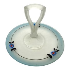 Prato de sobremesa vintage vidro fosco flores azuis comprar usado  Enviando para Brazil