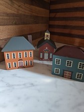 Arte popular primitiva 4" bloco de madeira casas de vila conjunto de 3 comprar usado  Enviando para Brazil
