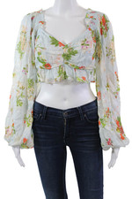 Usado, Blusa Hemant & Nandita Feminina Cropped Querida Floral Manga Folhada Azul Tamanho M comprar usado  Enviando para Brazil