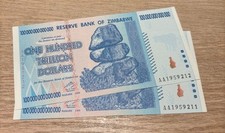  2 x ZIMBABWE 100 BILIONÓW DOLARÓW 2008 SERIA AA, UNC, 100% autentyczna + COA na sprzedaż  Wysyłka do Poland