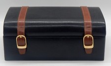 Caixa de bugigangas estilo baú de couro preto sintético com tampa de fecho de pressão de couro, usado comprar usado  Enviando para Brazil