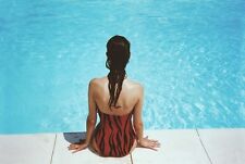  pintura a óleo pintada à mão em tela "mulher sentada ao lado da piscina" @NO1960 comprar usado  Enviando para Brazil