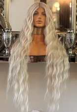 Peruca loira encaracolada frente de renda platina loira prata cinza natural ondulada Kim K, usado comprar usado  Enviando para Brazil