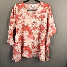 Túnica de praia feminina mosaico grande coral branco floral 100% linho Lagenlook comprar usado  Enviando para Brazil