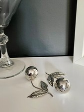Miniatura Vintage Dinamarquesa Prata Forma de Cereja Saleiro e Pimenta Pote Pimenta comprar usado  Enviando para Brazil
