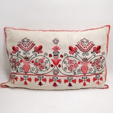 Travesseiro bordado à mão vintage da Europa Oriental bege vermelho linho bordas de ponto chicote comprar usado  Enviando para Brazil