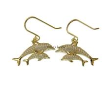 BRINCOS GANCHO BEBÊ MÃE GOLFINHO HAVAIANO FOLHEADOS A OURO AMARELO PRATA 925 CZ comprar usado  Enviando para Brazil