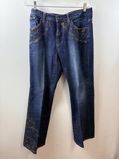 Jeans jeans feminino Dorothee Bis tamanho 14 azul dourado respingo perna larga lavagem escura comprar usado  Enviando para Brazil