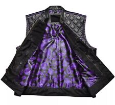 Usado, Colete masculino de couro preto diamante motocicleta colete roxo oculto comprar usado  Enviando para Brazil