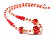 Colar Deco tcheco vintage 18" pinça de lágrima oval corte inglês contas de vidro vermelho comprar usado  Enviando para Brazil
