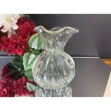 Vaso de vidro retrô meados do século transparente com nervuras com aro de babado canelado elegante casa comprar usado  Enviando para Brazil