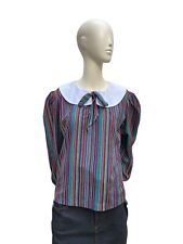 Blusa listrada de seda Yves Saint Laurent gola Peter Pan tamanho 40 / M comprar usado  Enviando para Brazil