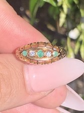 Anel antigo de ouro 18 quilates com diamante e esmeralda Birmingham 1914, usado comprar usado  Enviando para Brazil