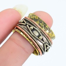 Diseñador Giratorio Mano Étnico Triple Tono Anillo de Latón Multi Talla RRJR3392 comprar usado  Enviando para Brazil