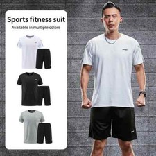 Conjunto de roupas esportivas masculinas fitness seda gelo secagem rápida verão manga curta comprar usado  Enviando para Brazil