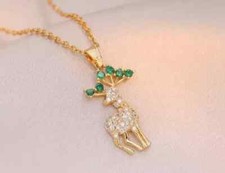 Pingente de veado esmeralda simulado corte redondo 2,25 ct folheado a ouro amarelo 14k PRATA, usado comprar usado  Enviando para Brazil