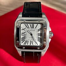 ⏳✨Cartier✨⏳ 100 Santos plata romana esfera blanca correa negra segunda mano  Embacar hacia Argentina