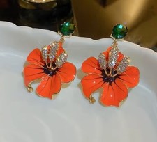 Brincos de gota de flor havaiana tropical esmalte laranja 1,5 pol. comprar usado  Enviando para Brazil