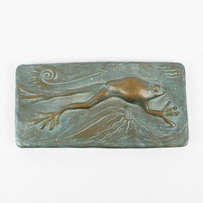 Escultura decorativa feita à mão de sapo natação cerâmica retangular 7 x 3,5 comprar usado  Enviando para Brazil