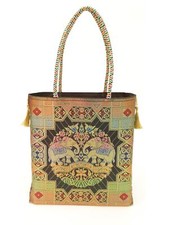 Bolsa de mão preta para festa Banarasi Zari brocado borlas douradas com motivo elefante comprar usado  Enviando para Brazil