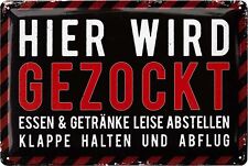 Retro Blechschild HIER WIRD GEZOCKT Gaming Schild Geschenk Metallschild 20x30cm comprar usado  Enviando para Brazil