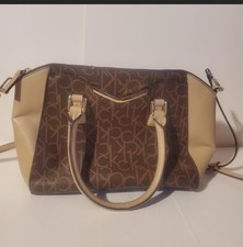 Bolsa tote Calvin Klein marrom monograma acabamento bege bolsa de ombro logotipo CK satchel comprar usado  Enviando para Brazil