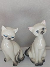 Antigo Retrô Japão Par de Estatuetas de Gato Siamês MCM Decoração de Gato Porcelana 9 1/2" de Altura  comprar usado  Enviando para Brazil