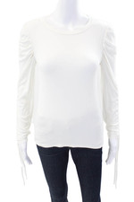 Blusa acanalada blanca manga larga abullonada ceñida BB Dakota para mujer talla XS segunda mano  Embacar hacia Mexico