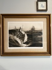 Usado, Gravura gravura assinada por Jack Coughlin "Nantucket Sleigh Ride" 1977 arte baleeira emoldurada comprar usado  Enviando para Brazil