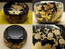 Laca japonesa madeira Hira-Natsume chá caddy adornado com Shikunshi Maki-e (602) comprar usado  Enviando para Brazil