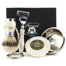 Cepillo de afeitar de punta plateada y kit de afeitado de 5 bordes para hombre con tazón y jabón segunda mano  Embacar hacia Mexico