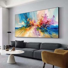 Pinturas de arte de parede abstratas grandes pintadas à mão pintura a óleo sobre tela azul comprar usado  Enviando para Brazil