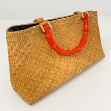 Bolsa de mão Kayu tecido natural palha laranja acrílico falso alças de bambu comprar usado  Enviando para Brazil