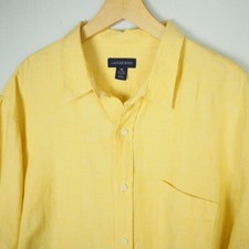 Camisa masculina manga curta Lands End 100% linho GG amarelo canário botão para baixo comprar usado  Enviando para Brazil