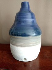Raro Aguador de Aves de Gres a Rayas Azul, Gris/Verde y Blanco con Sello segunda mano  Embacar hacia Mexico
