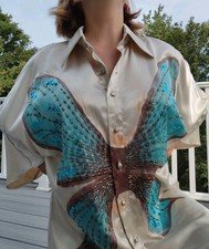 Blusa Camelot borboleta pintada à mão 🦋 Kimono com miçangas XL EU 54 bege cetim  comprar usado  Enviando para Brazil