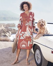 Vestido Soft Surroundings Tierra gaze laranja queimado frisado palmeira caftan tamanho P comprar usado  Enviando para Brazil