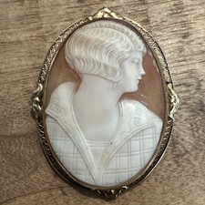 Lindo pingente de broche camafeu vintage incomum art déco esculpido década de 1920 flapper mulher comprar usado  Enviando para Brazil
