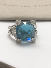 David Yurman 925 prata 14mm almofada na ponta e azul Hampton e diamantes tamanho 8, usado comprar usado  Enviando para Brazil