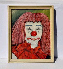 Pintura vintage anos 80 palhaço circo menina cabelo vermelho quadro de lona acrílico assinado comprar usado  Enviando para Brazil