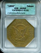 Fac-símile "1850" $50 Slug, J-140 The Miner Standing - ICG AU50 comprar usado  Enviando para Brazil