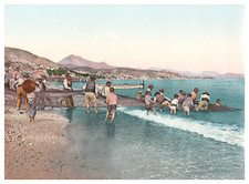 España, Málaga, Pescadores sacando el Copo  Vintage albumen print,  photochrom comprar usado  Enviando para Brazil