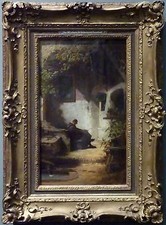 pintura a óleo perfeita pintada à mão em tela "Monge bocejante (meditação)" @N8389 comprar usado  Enviando para Brazil