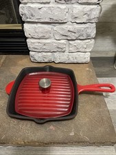 FERRO FUNDIDO GOURMET GRELHA ESMALTADA VERMELHA COM PRENSA 10”X 10” QUADRADA comprar usado  Enviando para Brazil