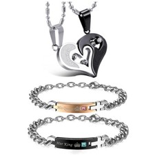 Conjunto de joias de colar e pulseira His & Her Love Heart quebra-cabeça combinando casais, usado comprar usado  Enviando para Brazil