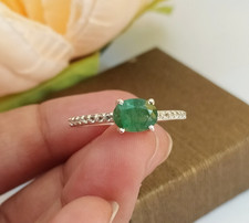 Anel de prata esterlina 925 sólido corte oval esmeralda natural da Zâmbia comprar usado  Enviando para Brazil