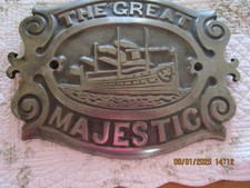 Antigo THE GREAT MAJESTIC Placa de Ferro Fundido Logotipo de Navio a Vapor para Fogão comprar usado Antigo THE GREAT MAJESTIC Placa de Ferro Fundido Logotipo de Navio a Vapor para Fogão comprar usado  Enviando para Brazil